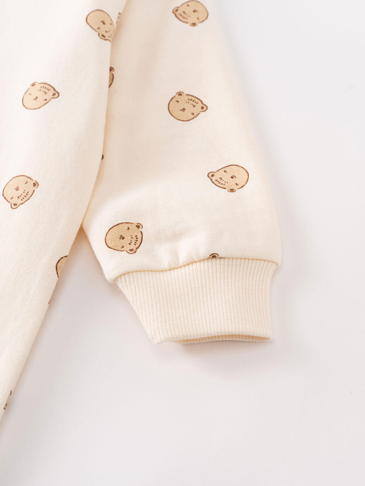 Cream fabric with brown bear face pattern and ribbed cuff detail Sweatshirt Onesie - Cosy Bear Ecru Baby boy