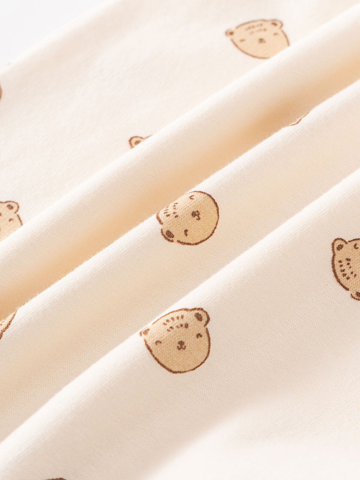 Cream fabric with small brown bear face print pattern Sweatshirt Onesie - Cosy Bear Ecru Baby boy