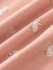 Close-up of pink fabric with small white rabbit and hedgehog prints Sweatshirt Onesie - Meadow Friends Blush Baby girl