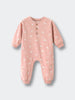 Pink baby onesie with white rabbit pattern and button placket Sweatshirt Onesie - Meadow Friends Blush Baby girl