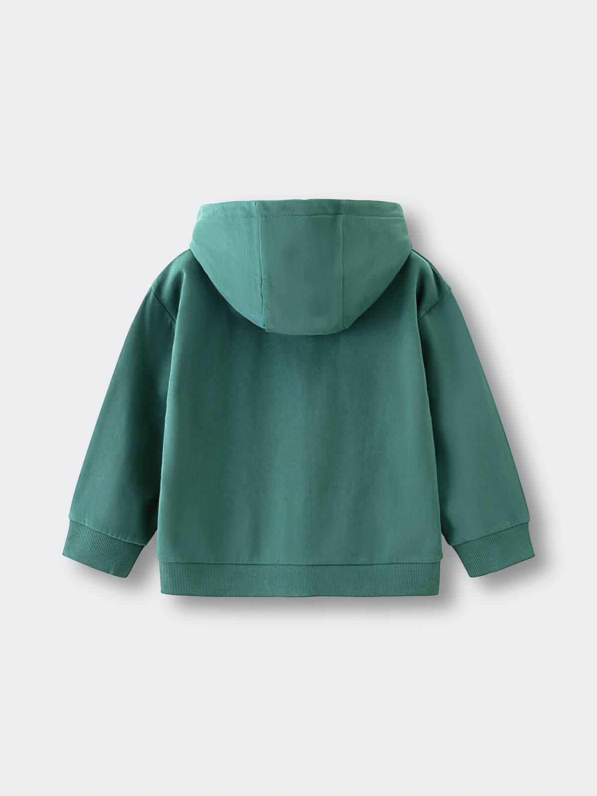 Green hooded sweatshirt laid flat showing the back view Zip Hoodie - Balsam Boys