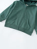 Close-up of a green zip-up hoodie with ribbed cuffs and front pockets Zip Hoodie - Balsam Boys