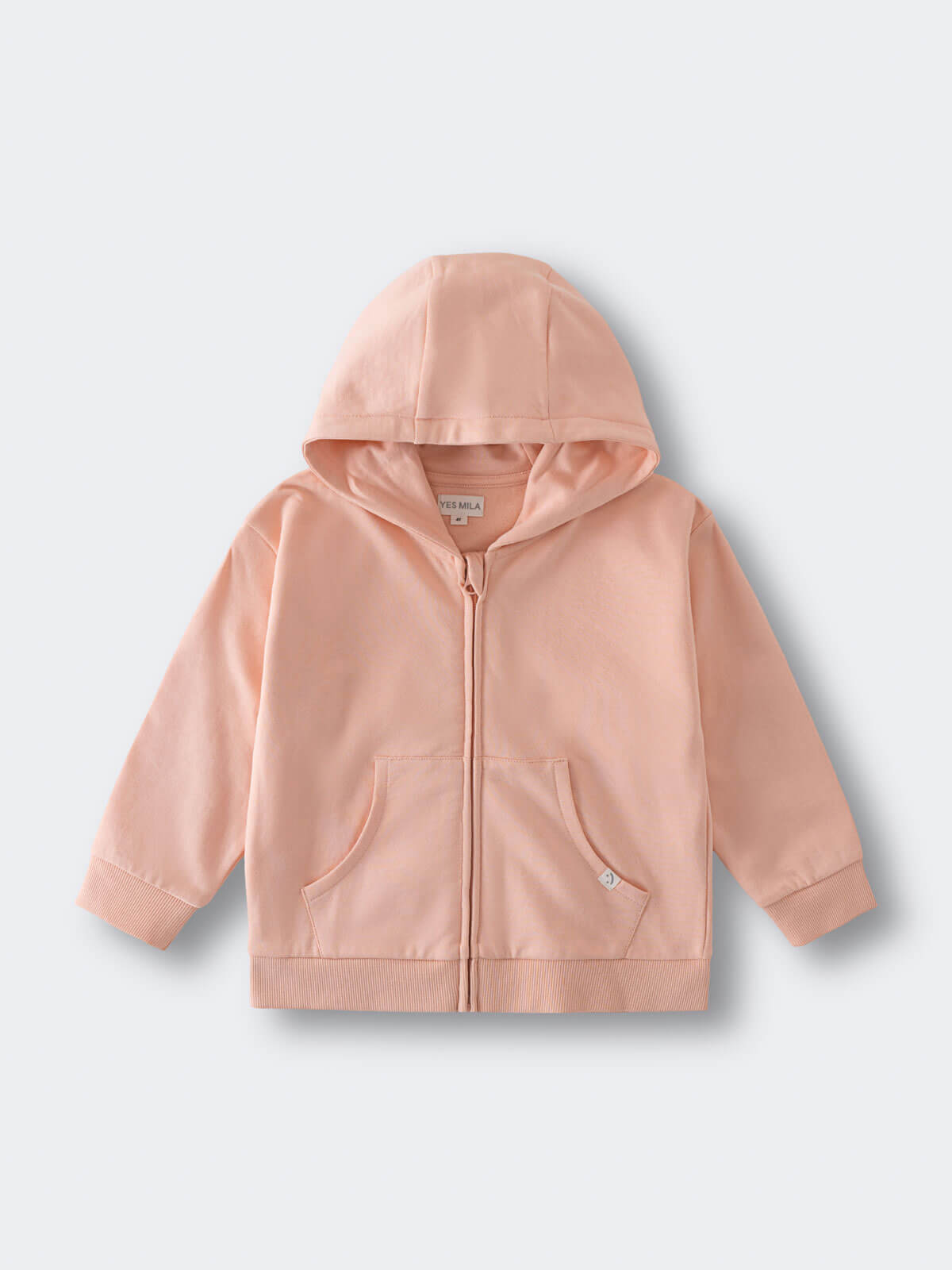 Peach-colored zip-up hoodie with front pockets laid flat on white surface Zip Hoodie - Mallow Boys