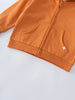 Close-up of orange hoodie showing front pockets and ribbed hem with zipper Zip Hoodie - Pumpkin Boys