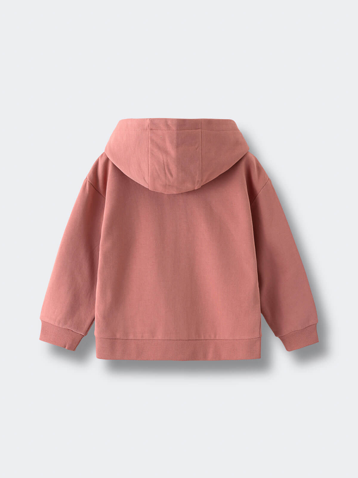 Back view of a dusty pink hoodie with ribbed cuffs and hem Zip Hoodie - Rosehip Boys