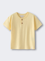 Yellow short-sleeved shirt with two buttons at neckline on white background Baby Henley Tee - Sun Soaked Baby boy