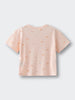 Light pink short sleeve t-shirt with small apple print pattern laid flat Baby Printed Short Sleeve Tee- Apples Baby girl