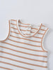 Close-up of a striped sleeveless baby shirt with button closure at neck baby Sleeveless Tee - Sand Stripe Baby boy