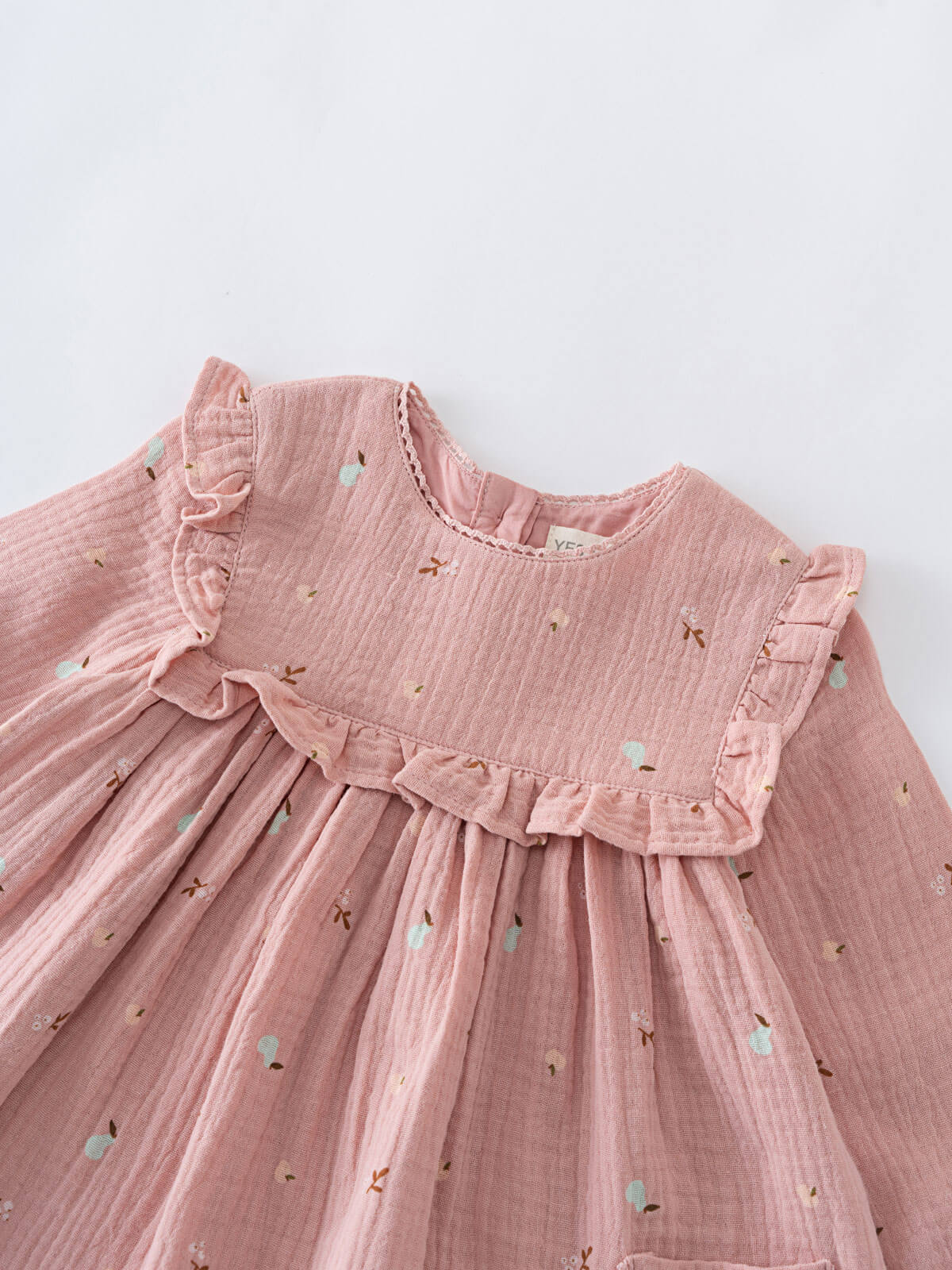 Pink baby dress with ruffled collar on a light gray background Baby Woven Dress - Autumn Harvest Rosehip Baby girl