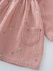 Pink baby dress with fruit patterns on a white background Baby Woven Dress - Autumn Harvest Rosehip Baby girl