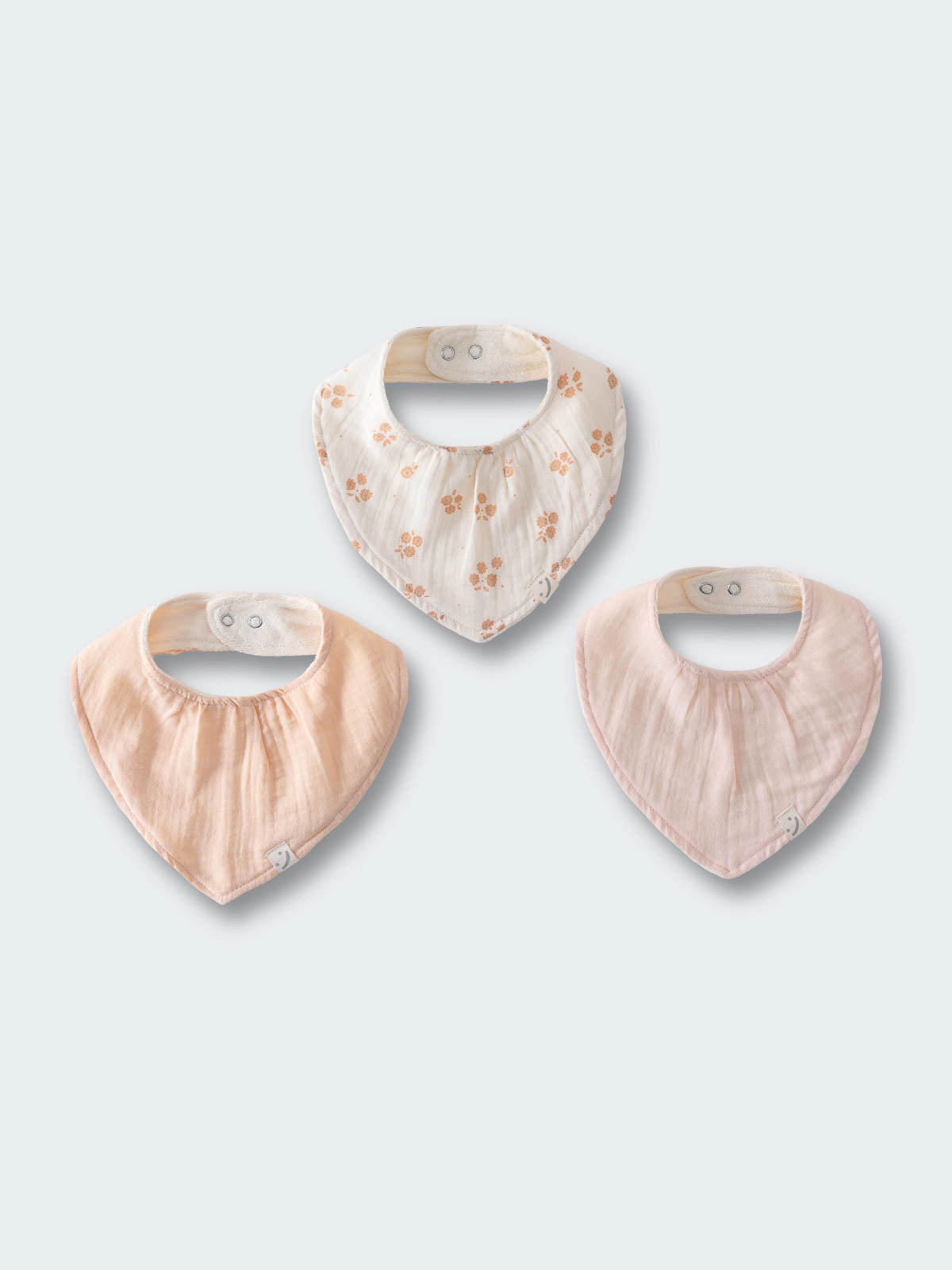 Three baby bibs in different colors on a light gray background Bandana Bibs 3 Pack - Petal Paws Baby girl
