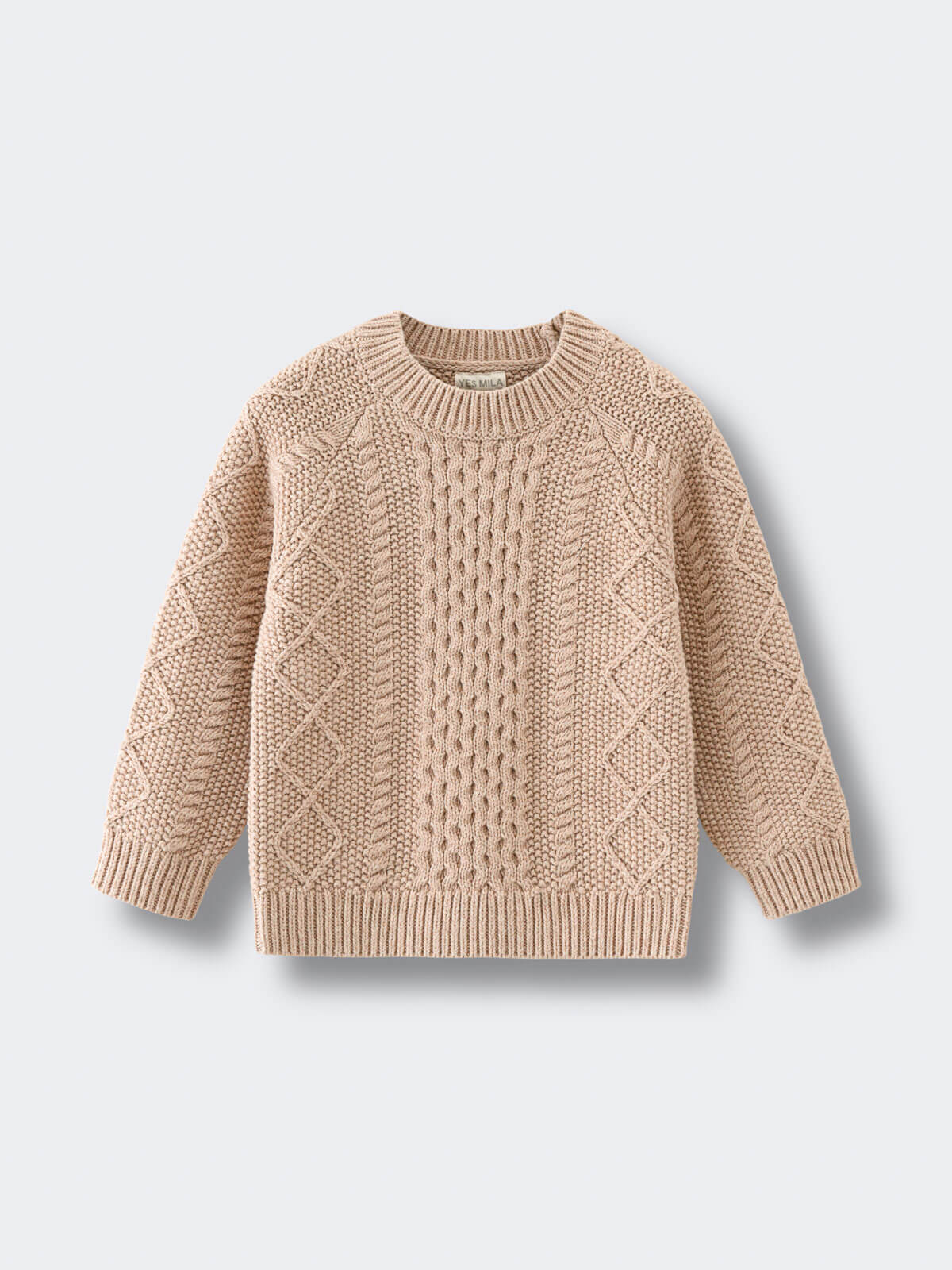 Beige cable knit sweater on a light gray background Cable Knit Jumper - Wicker Boys
