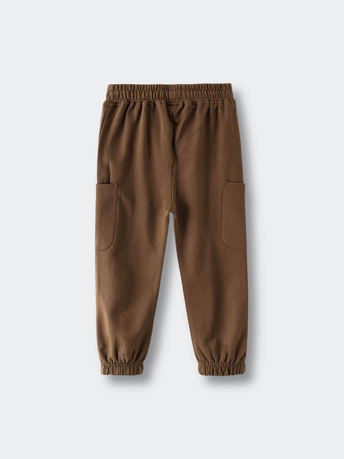 Brown sweatpants with cargo pockets and elastic cuffs laid flat Cargo Sweatpants - Spruce Boys