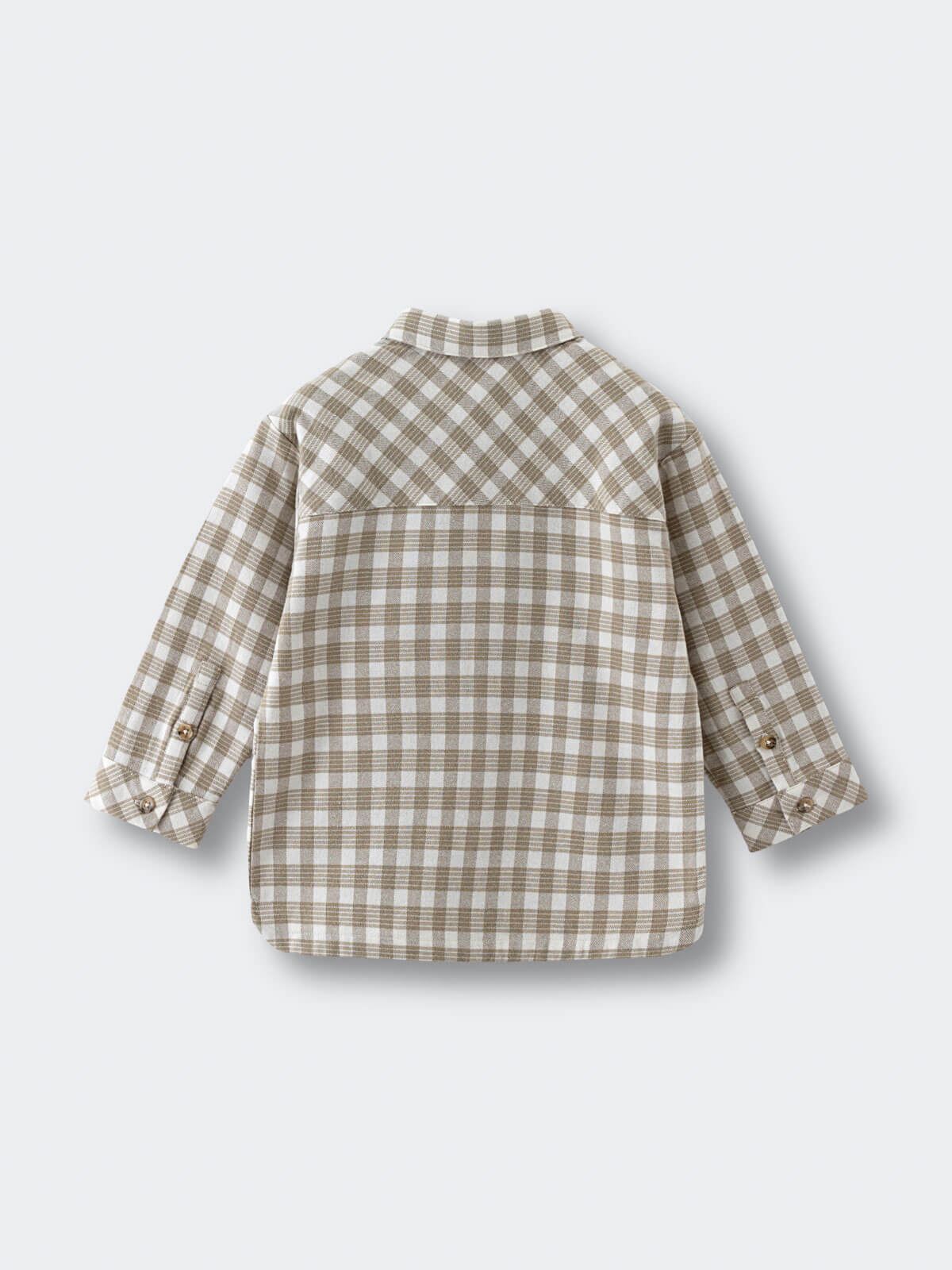 Back view of a checkered shirt on a light gray background