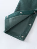 Green corduroy overalls  with button details on a white background
