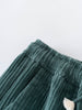 Close-up of green fleece pants with a white background Corduroy Pants - Balsam Girls and Boys