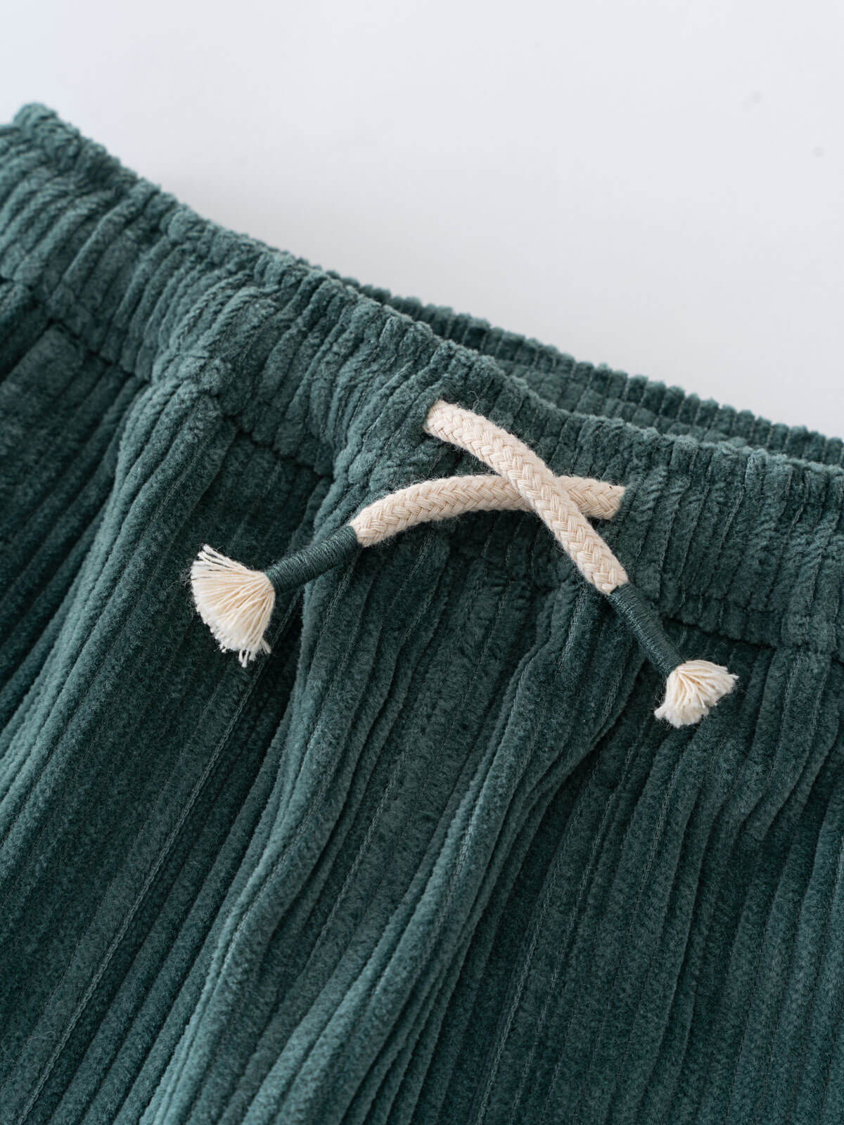Green corduroy pants with drawstring on a white background Corduroy Pants - Balsam Girls and Boys