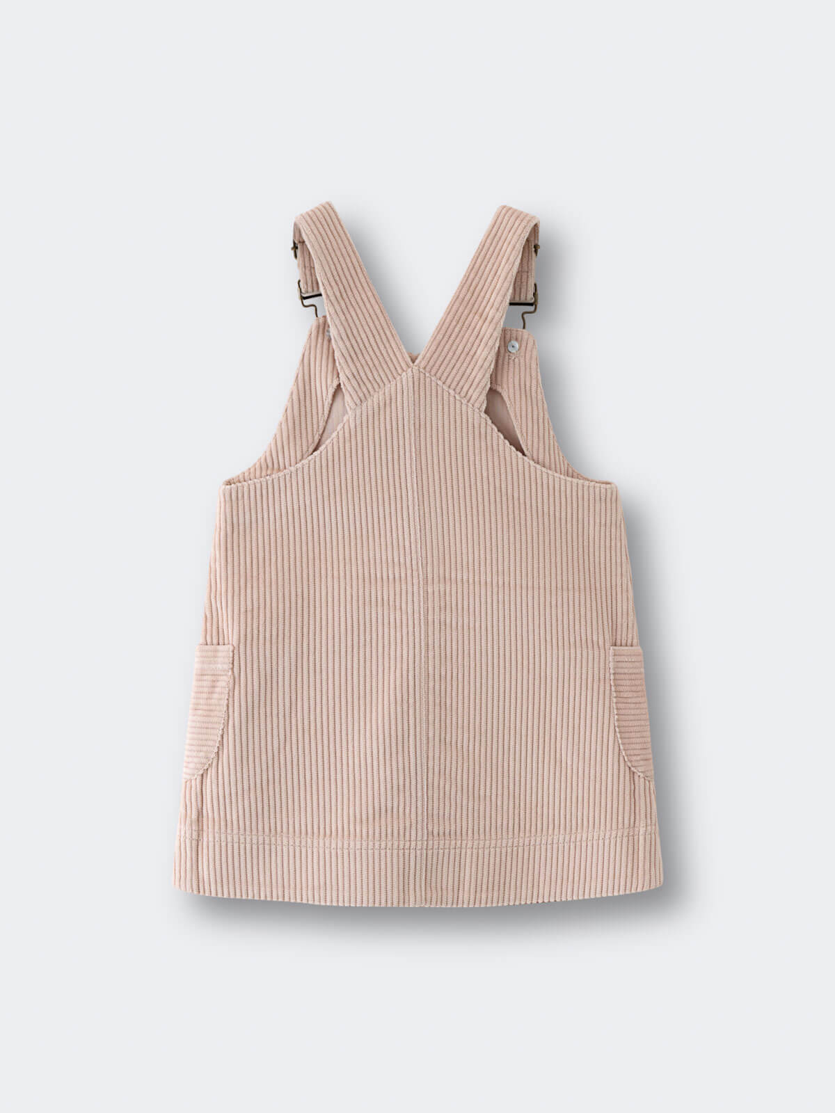 Beige corduroy pinafore dress with striped pattern on a light gray background Corduroy Pinafore Dress - Clay Girls
