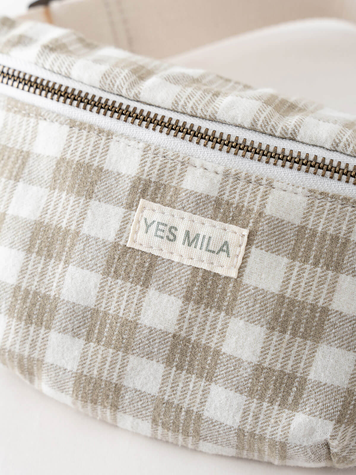 Plaid patterned waist bag with 'YES MILA' label on a light background Crossbody Bag - Brushed Cotton Check Girls and Boys