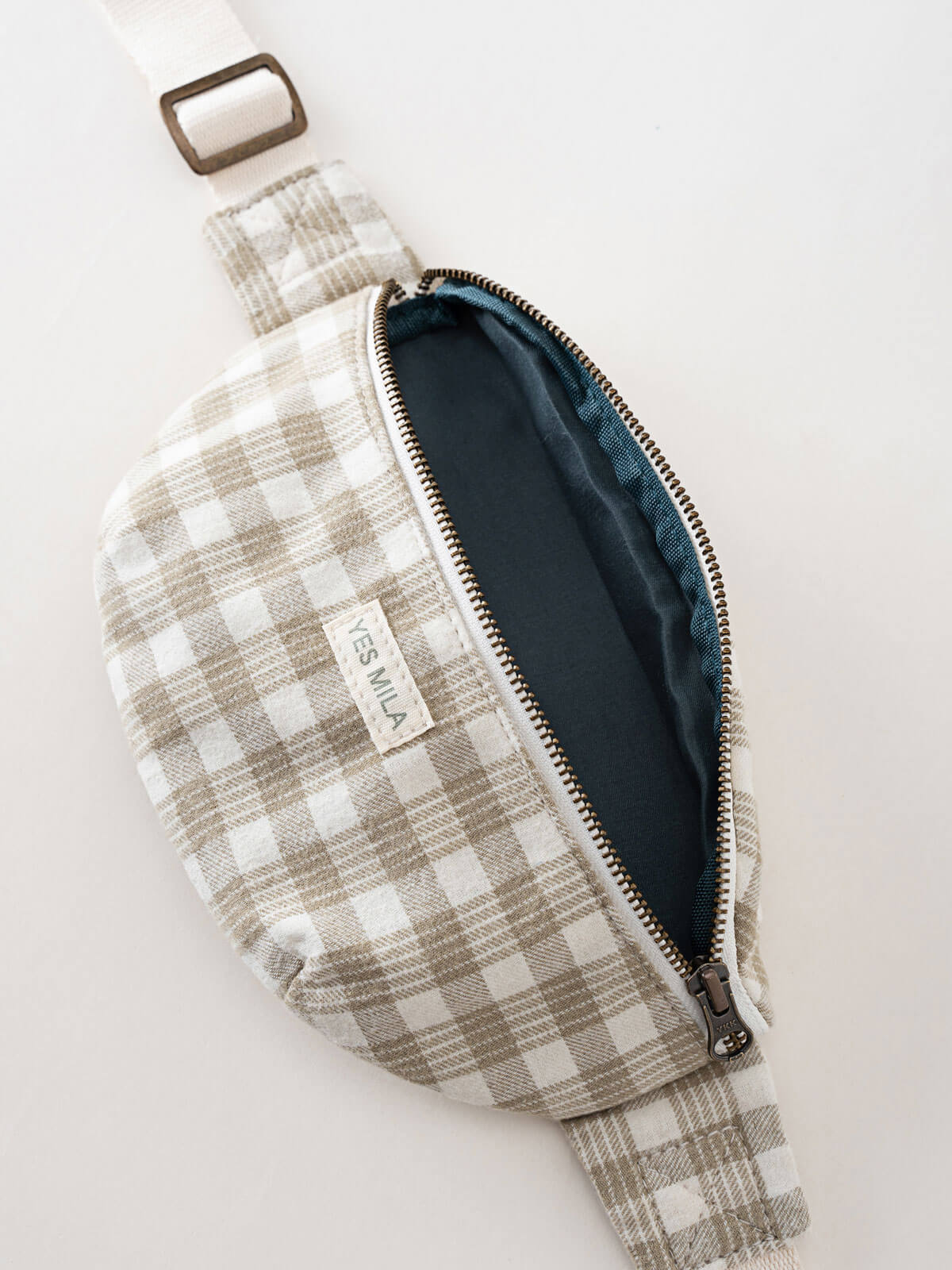 Plaid patterned waist bag with zipper on a light background Crossbody Bag - Brushed Cotton Check Girls and Boys