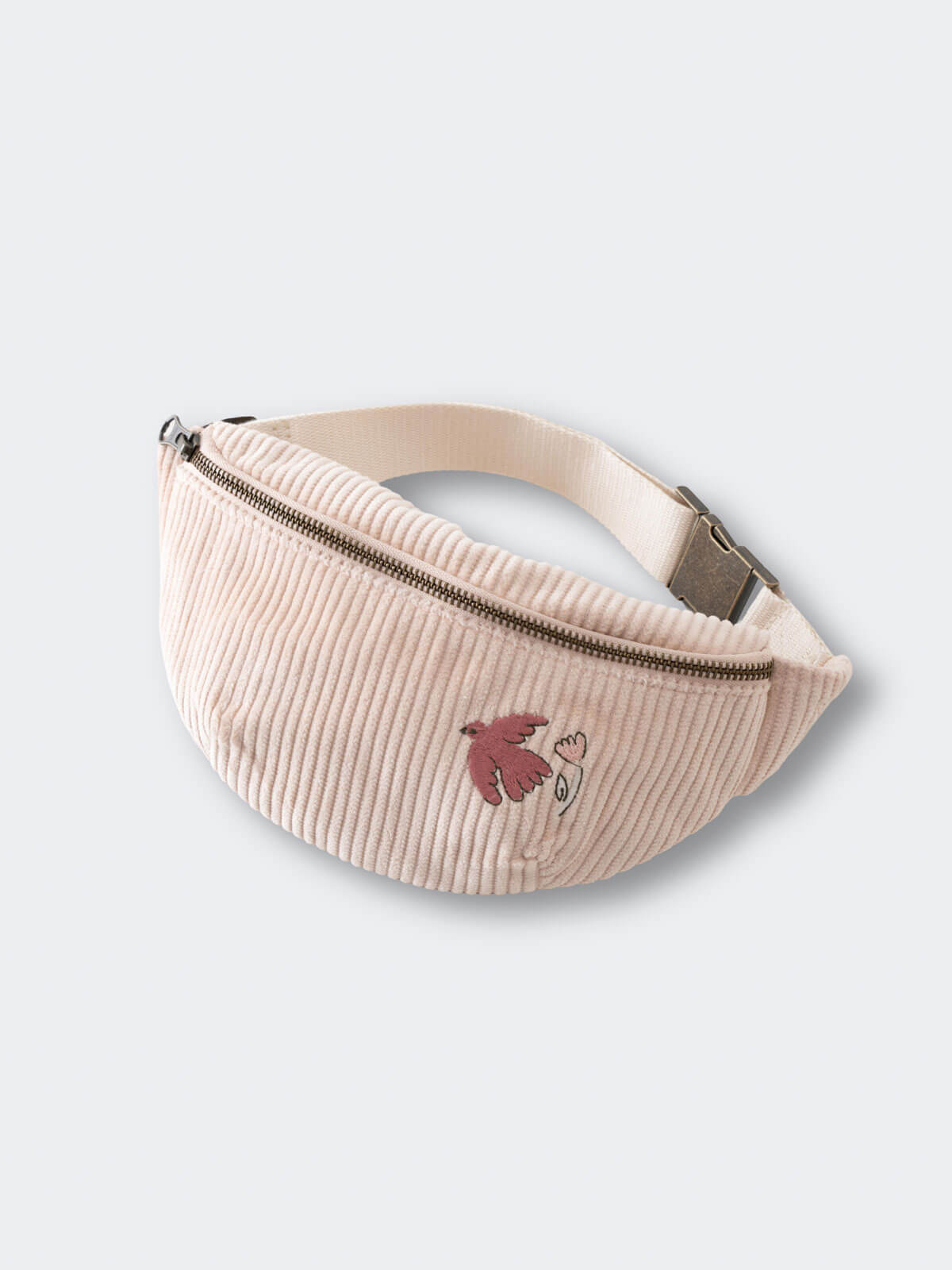 Pink corduroy waist bag with a small embroidered design on a light gray background Crossbody Bag - Dove Girls