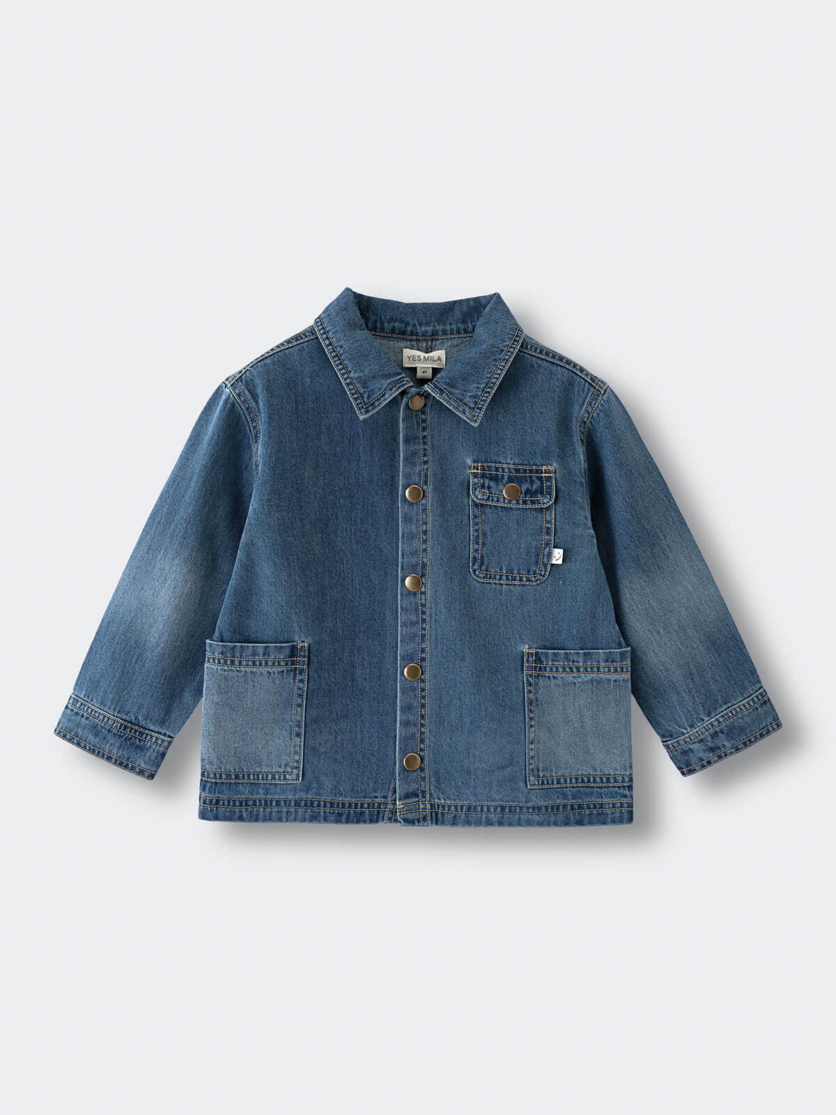Blue denim jacket on a light gray background Denim Jacket - Blue Denim Girls and Boys