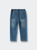 Back view of children's denim pants with two patch pockets and elastic waistband Denim Pants - Blue Denim Girls and Boys