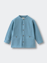 Blue children's jacket on a light gray background Grandad Shirt - Lake Blue Boys