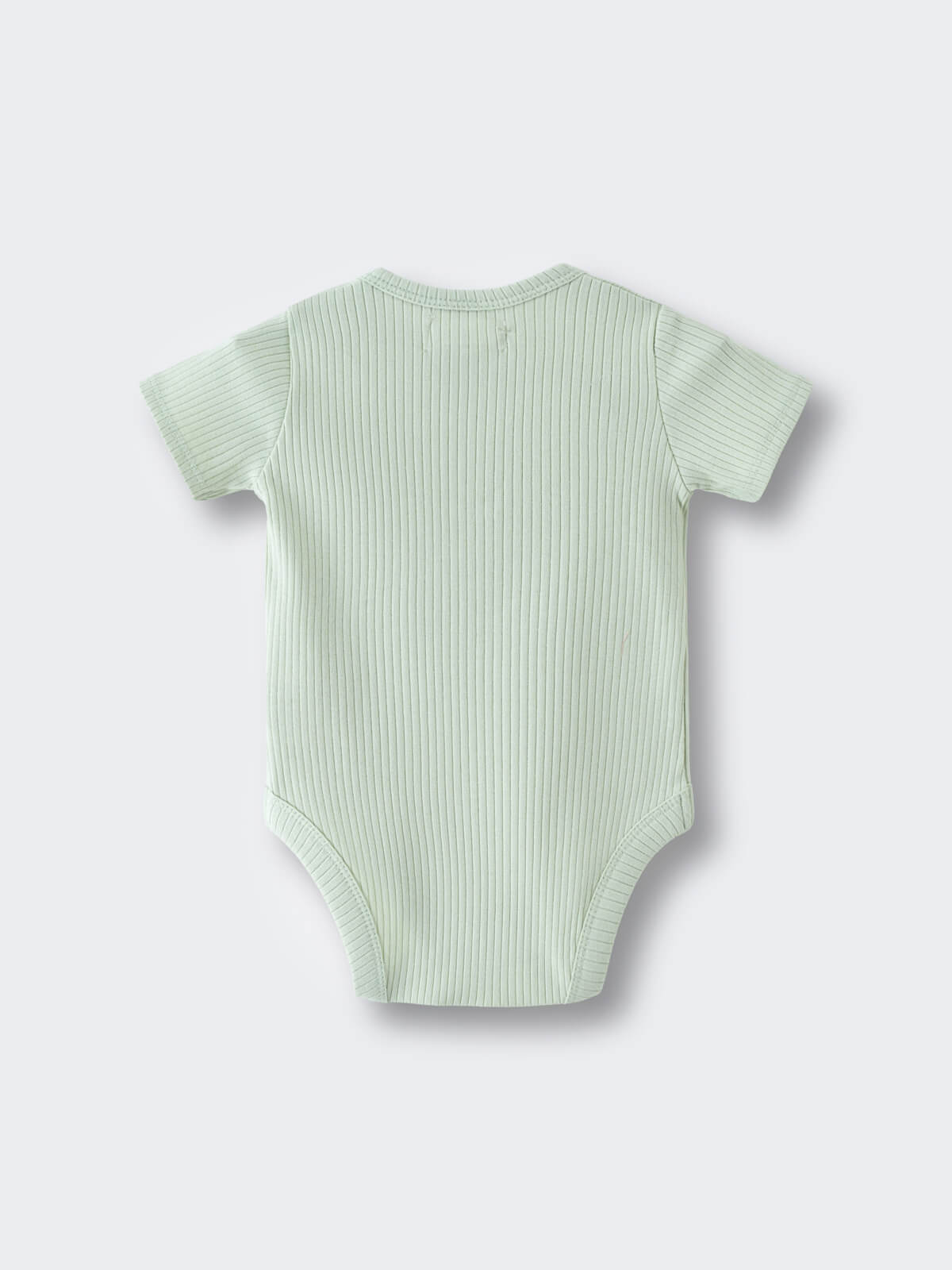 Light green ribbed baby bodysuit with short sleeves laid flat Henley Short Sleeve Bodysuit - Matcha Baby boy