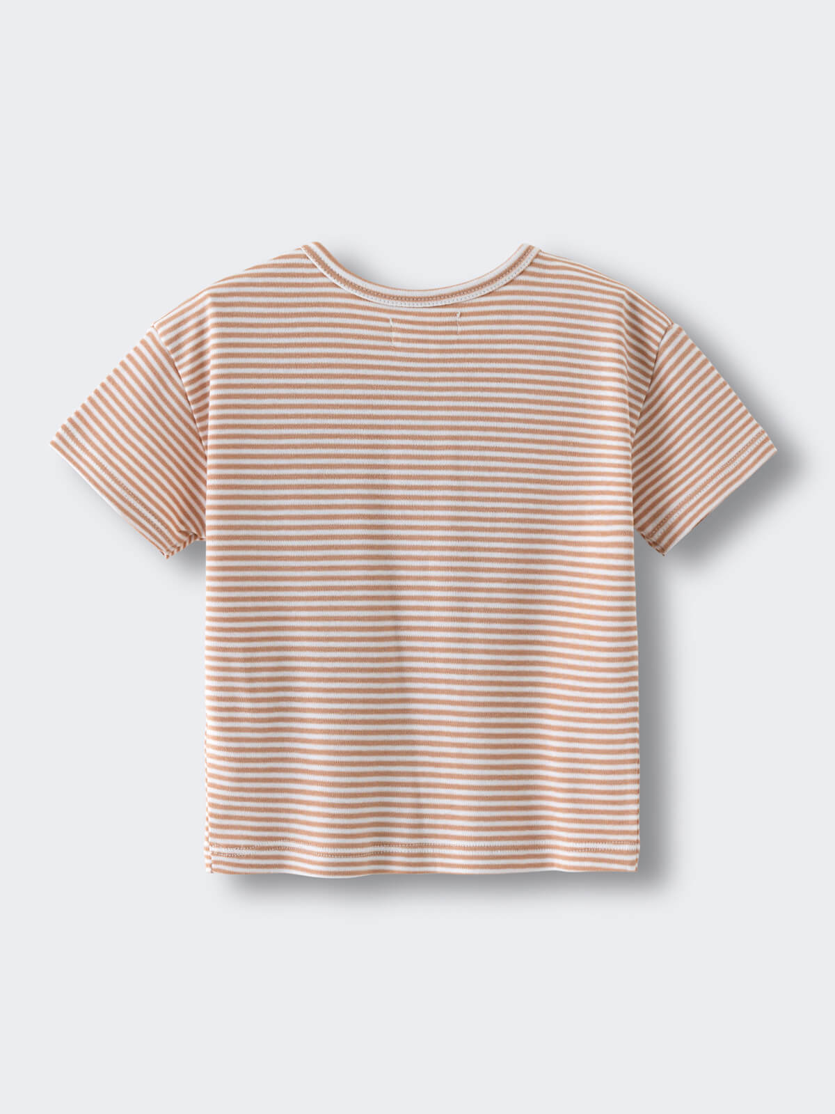 Striped t-shirt in tan and white with ribbed texture lying flat Henley Tee - Sand Stripe Baby boy