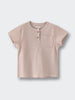 Striped short-sleeve shirt with chest pocket and button placket on gray background Henley Tee - Sand Stripe Boys