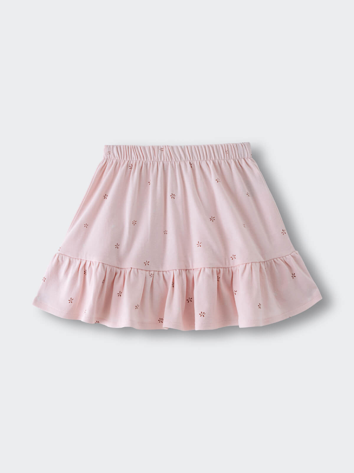 Light pink skirt with small floral embroidery and ruffled hem Jersey Skirt - Spring Love Girls