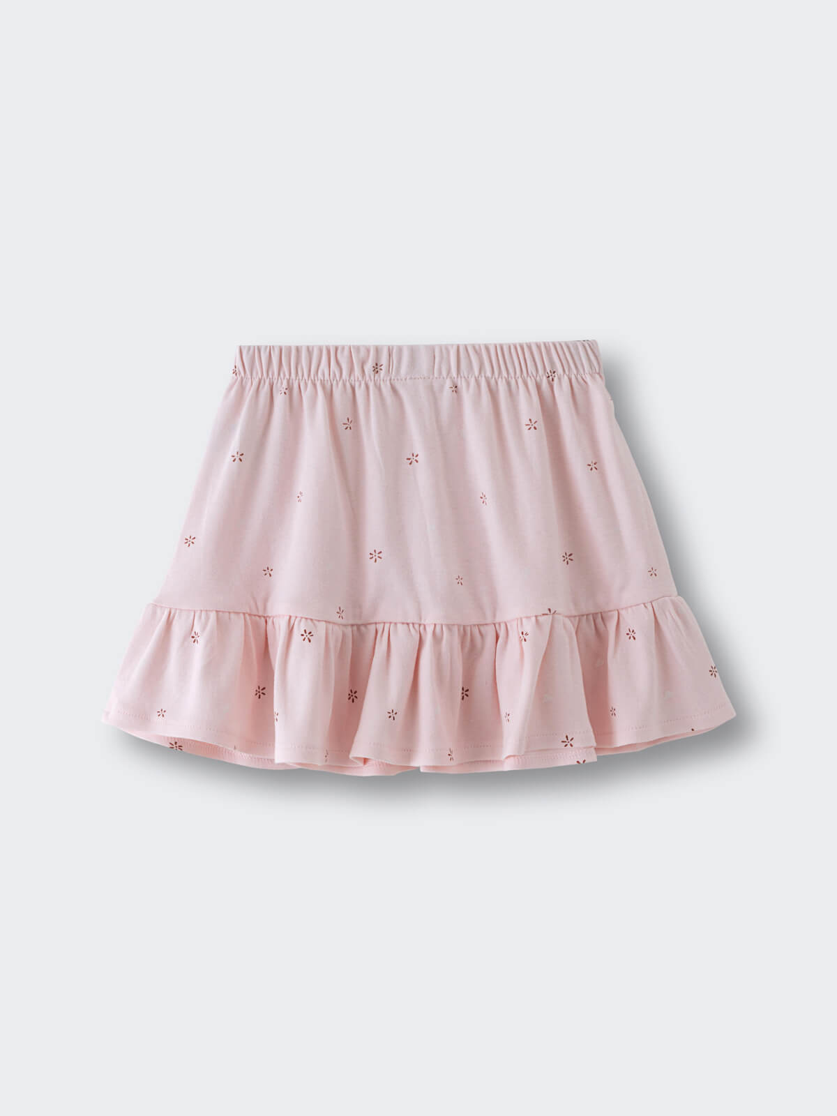 Light pink skirt with small floral embroidery and ruffled hem Jersey Skirt - Spring Love Girls