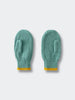 Pair of teal mittens with yellow accents on a light gray background Knit Mittens - Balsam Boys