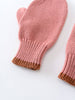 Pair of pink knitted mittens with brown cuffs on a white background Knit Mittens - Rosehip Girls