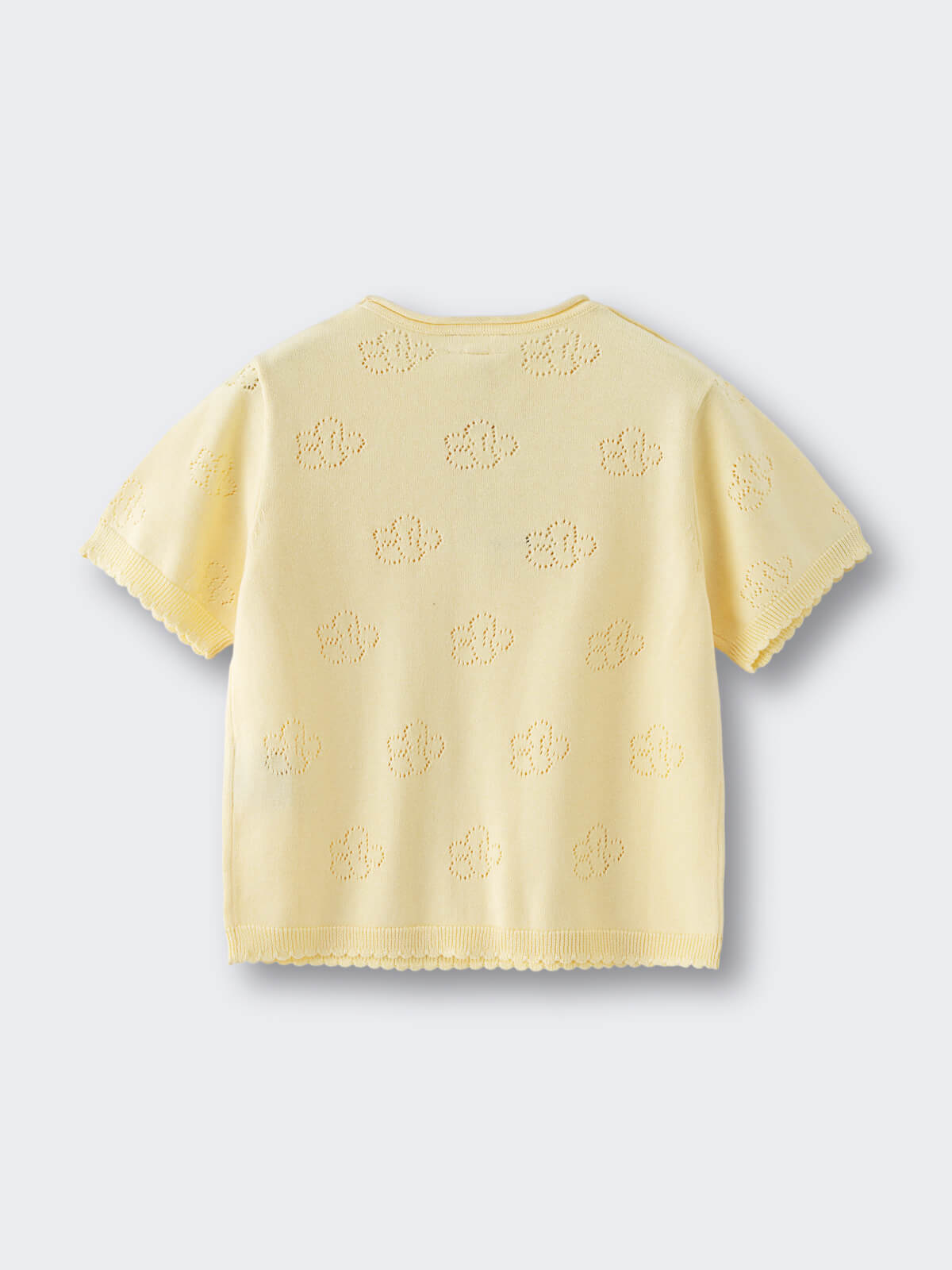 Yellow knit short-sleeve sweater with eyelet pattern detail throughout Knit Tee - Sun Soaked Girls