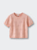 Pink knit short-sleeve top with perforated floral pattern throughout Knit Tee - Toasted Peach Girls