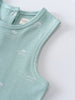 Close-up of a light blue baby romper with white fish print Leo Romper - Summer Time Baby boy