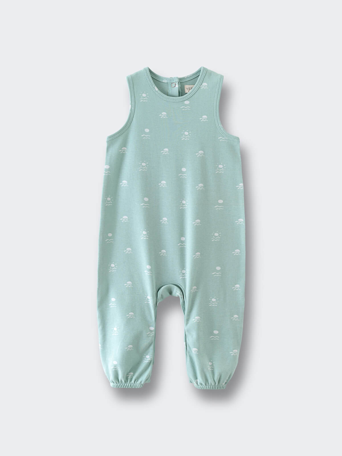 Light green baby romper with white pattern and gathered ankle cuffs Leo Romper - Summer Time Baby boy