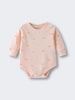 Peach-colored baby bodysuit with small apple print pattern and snap closures Long Sleeve Bodysuit - Apples Baby girl