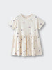 Cream-colored short sleeve dress with shell pattern and gathered skirt Lottie Short Sleeve Dress - Beach Shells Girls