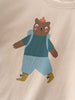 Close-up of beige sweatshirt with bear wearing blue outfit and beanie print Feature Print Sweatshirt - Hiking Bear Baby boy