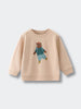 Beige sweatshirt with illustrated bear wearing teal sweater and blue shorts Feature Print Sweatshirt - Hiking Bear Baby boy