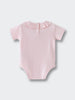 Back view of a pale pink short sleeve bodysuit with ruffled collar Olivia Short Sleeve Bodysuit - Candy Floss Baby girl
