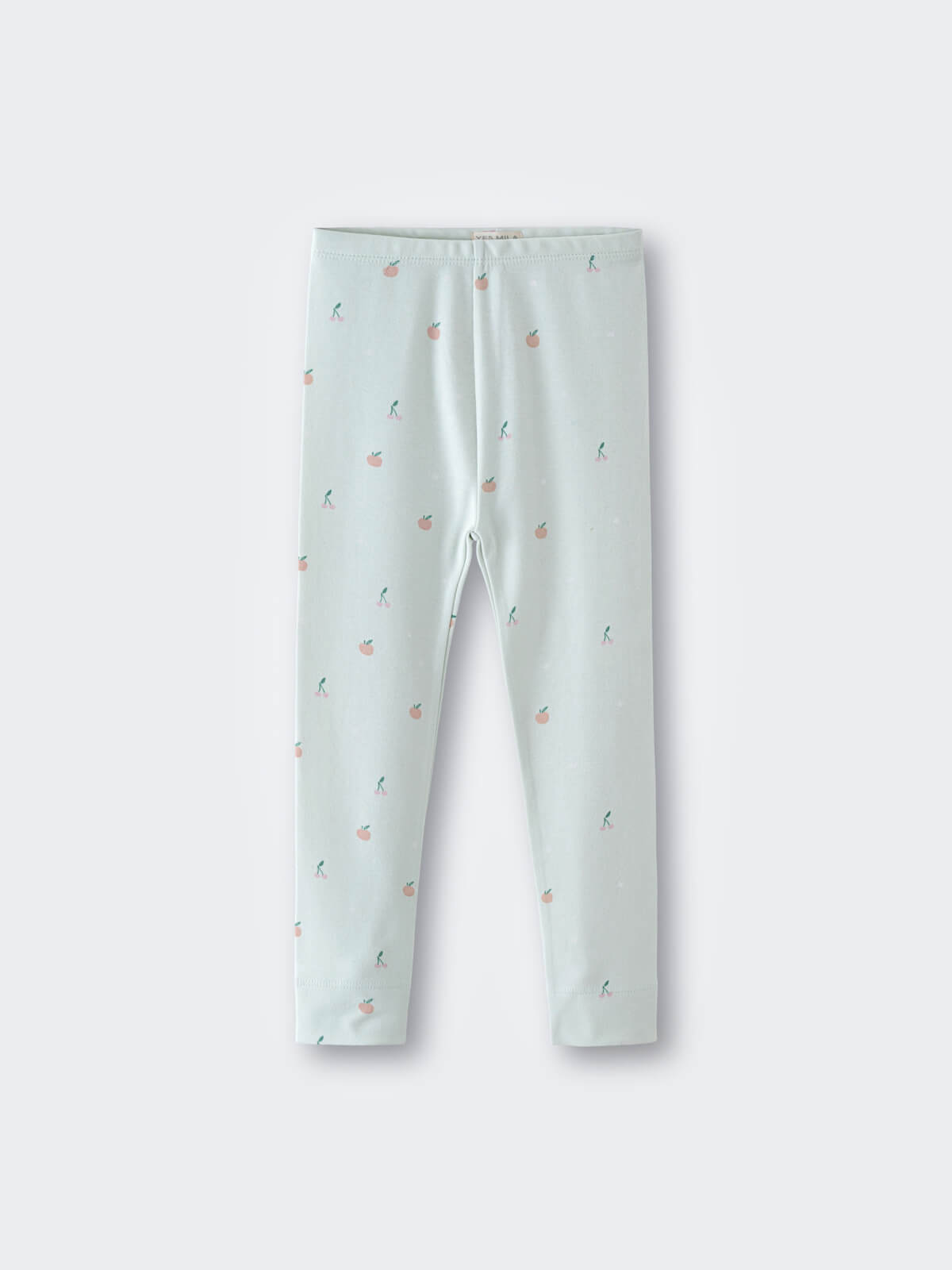 Light blue leggings with small peach and green fruit print pattern Leggings - Summer Fruits Girls