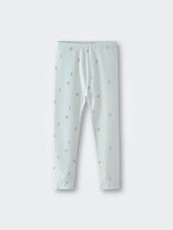 Light blue leggings with small peach and green fruit print pattern Leggings - Summer Fruits Girls
