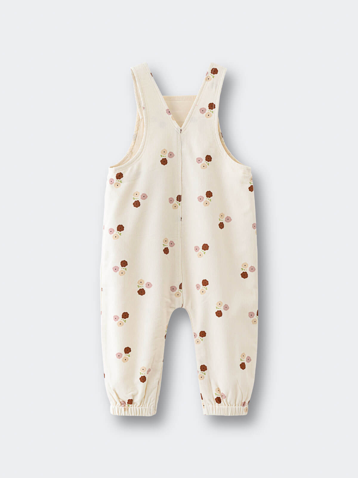 Baby beige overalls with floral patterns on a white background Printed Overalls - Autumn Bouquet Ecru Baby girl