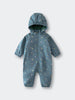 Blue baby rain suit with colorful patterns on a light gray background Printed Puddle Suit - Mountain View Balsam Baby girl