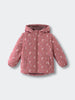 Pink hooded puffer jacket with white bunny print pattern and front zipper Printed Puffer Vest Jacket - Forest Gathering Rosehip Girls