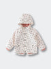 Hooded raincoat with floral print and snap buttons laid flat Printed Raincoat - Wild Flowers Ecru Girls